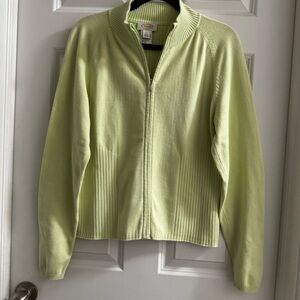 Y2K Vintage Light Green Talbots Zip Up Sweater Large with pockets rib knit
